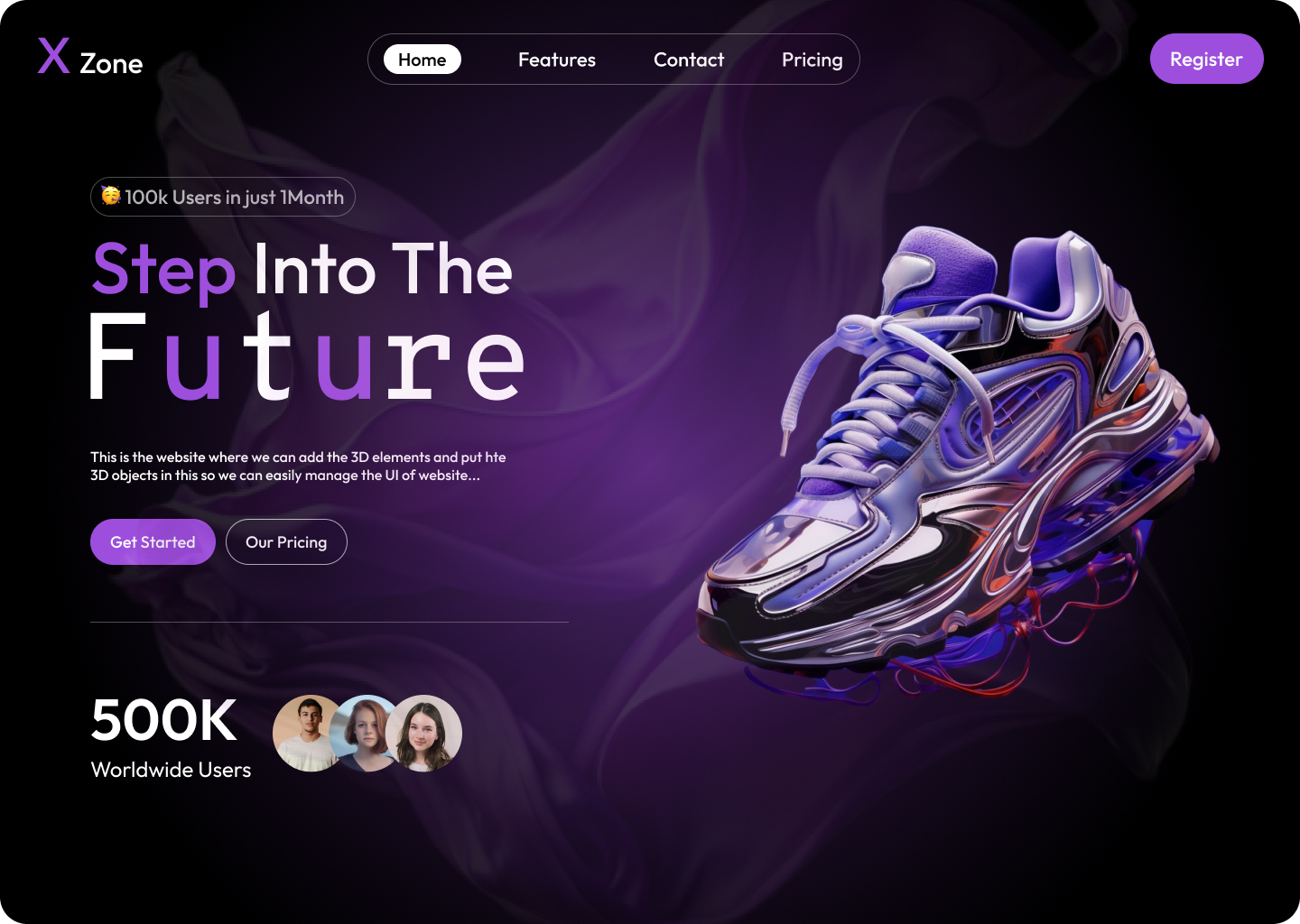 3D Future Website landing page design for custom